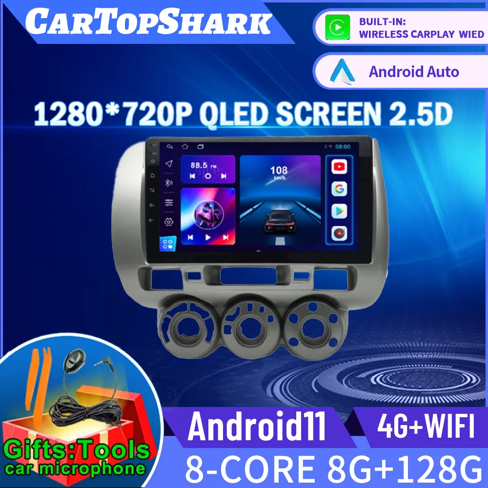 

For HONDA JAZZ City 2002 2003 2004 2005 2006 2007 Multimedia Android 11 Radio RDS IPS 9'' QLED Stereo Car Player Navigation GPS
