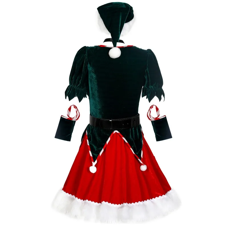 Women Christmas Santa Costume Party Dance Velvet Leotard Dress Santa Christmas Apparel