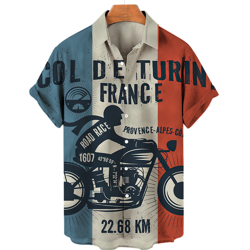 

2022 Summer Motorcycle Shirts For Men 3d Printed Hawaiian Tops Vintage Loose Oversized Short Sleeve Light And Quick-drying Tees