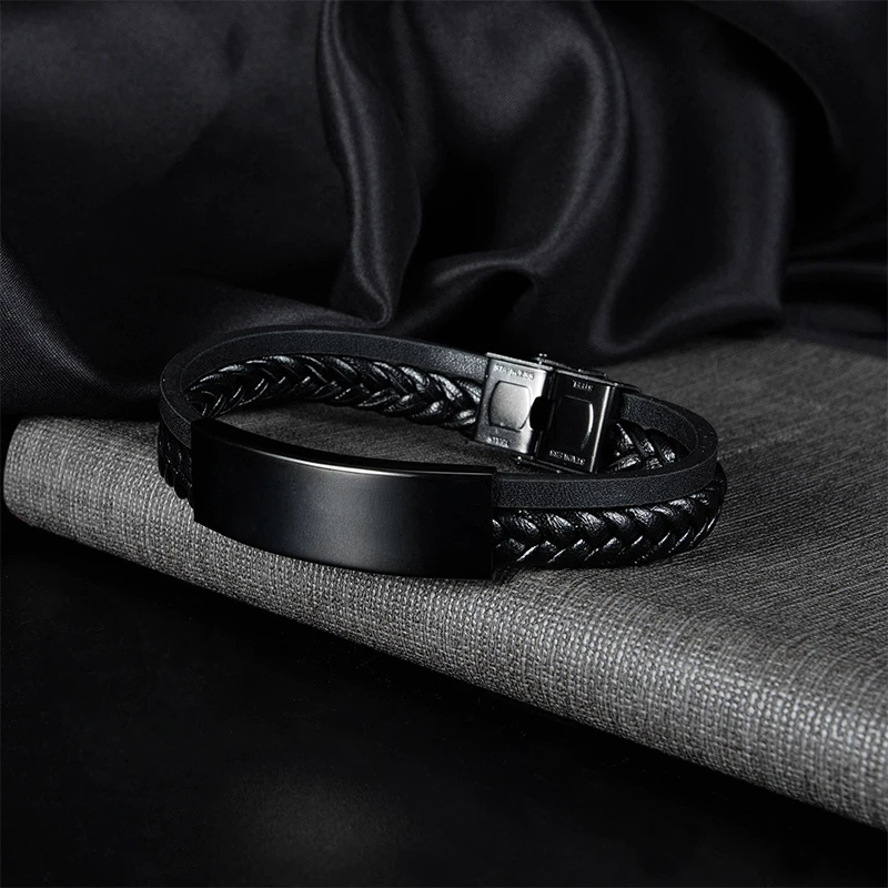 

Punk Rock Hip-hop Bracelet for Men Black Classic Vintage Leather Bracelet Handmade Rope Wrap Bracelets Male Gift Jewlery