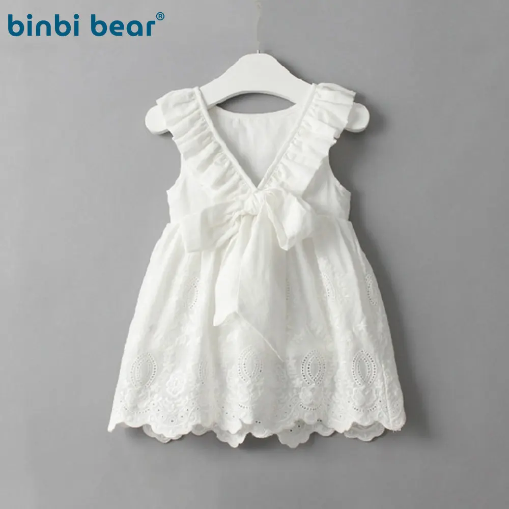 

Летнее белое кружевное платье для девочек, платье принцессы с лямкой на шее и открытой спиной, Детские платья для девочек, винтажная одежда для малышей, платья