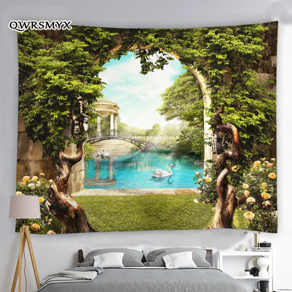 

Dreamy Roman Stone Pillar Ocean Scenery Tapestry Wall Hanging Aesthetic European Architecture Decoration For Bedroom Home Decor