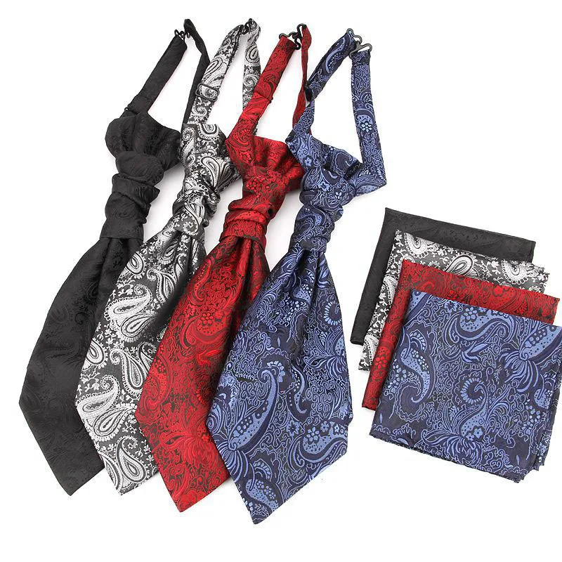 

Wholesale 50 Pcs/ Lot --- Luxury Mens Paisley Tie Red Black Ascots Necktie Pretied Knot For Business Wedding Party Accessories