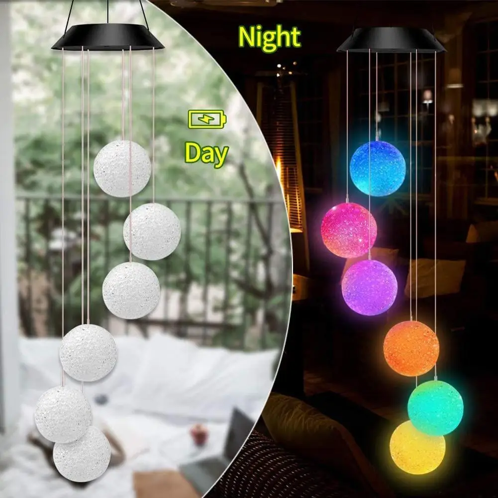 

Colour Changing Hanging Wind Chimes Solar Powered LED Ball Lights Garden Outdoor Rice Ball Shape Lamp White Garden Decoration