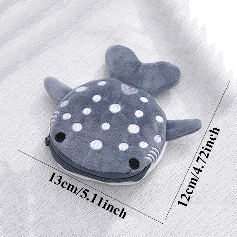 Cute Blue Small Whales Coin Purse Plush Zipper Coin Wallet Shark Shape Designer Women's Wallet Change Purse Key Earphone Pouch
