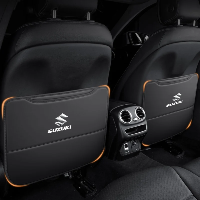 

2PCS Leather Car Seat Back Cover Anti Kick Pad Interior badge emblem Accessories For Suzuki Grand Swift Jimny Vitara Baleno SX4