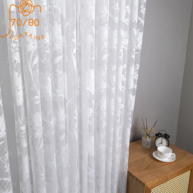 

New Simple White Lace Embroidered Window Screen Curtains for Living Room Bedroom Partition Curtain Finished Customization