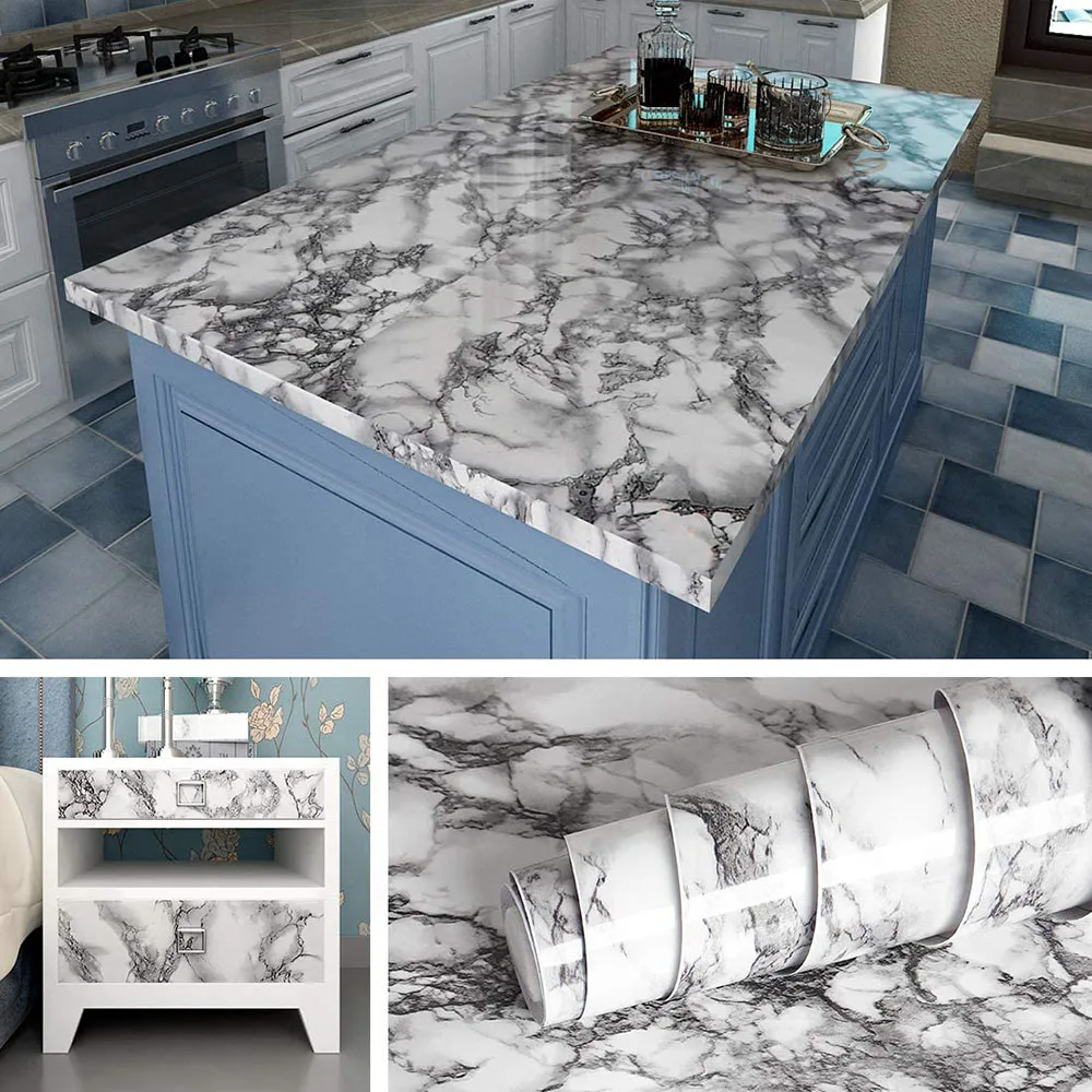 

PVC80cm Vinyl Self Adhesive Wall Sticker Marble Wallpaper Waterproof Bathroom Kitchen Cabinet Desktop Sticker Home Wall Decor