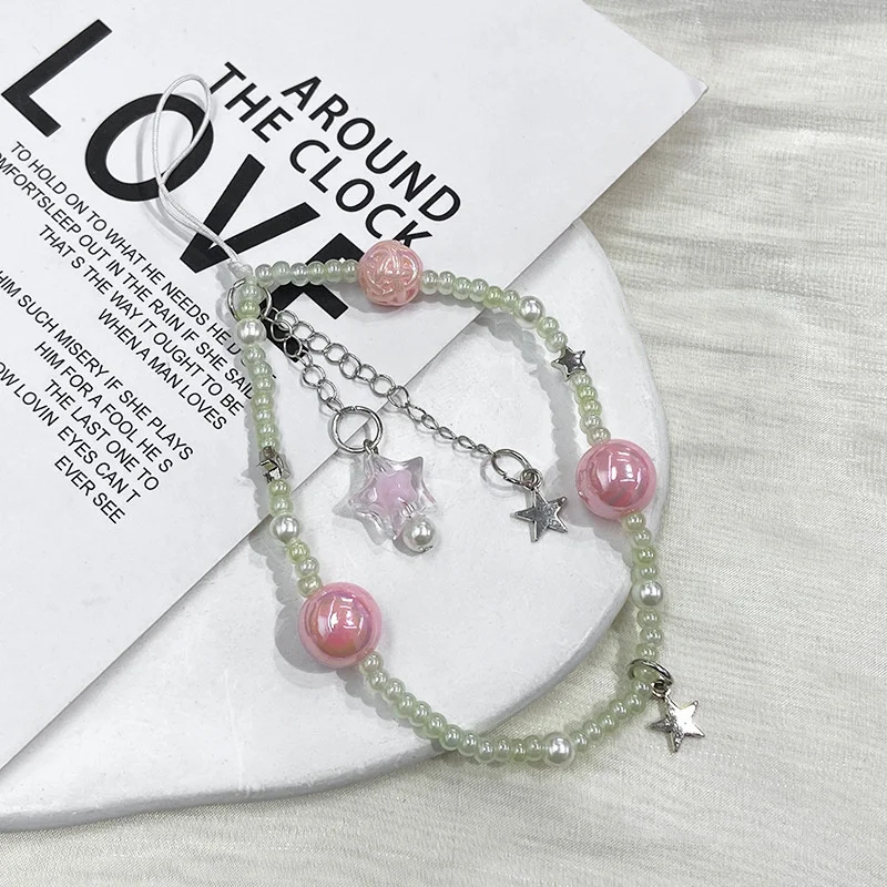 Зеленые Жемчужные Бусины 3D-звезда Цепочка Для Телефона Камеры Защитный Ремешок