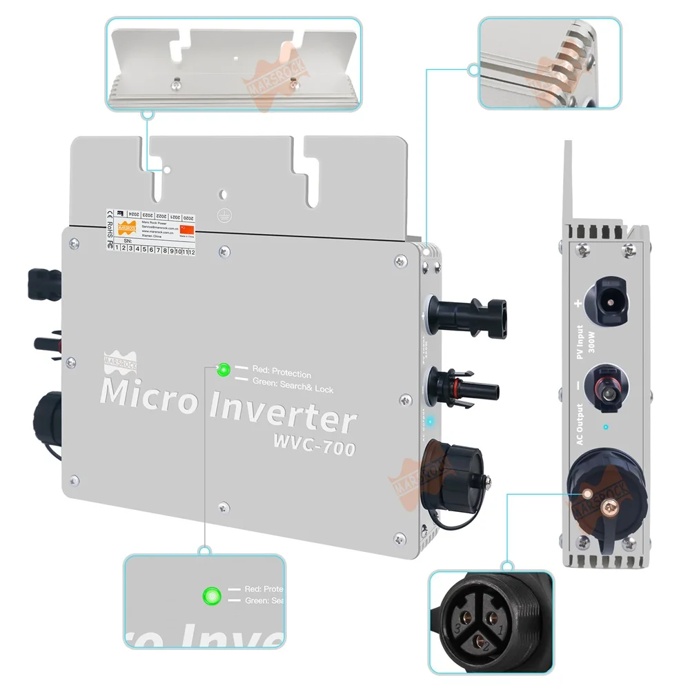 

700W DC 22-50V Solar Grid Tie Micro Power Inverter Double MPPT 230V AC IP65 Excellent Heat Dissipation Design For Resident