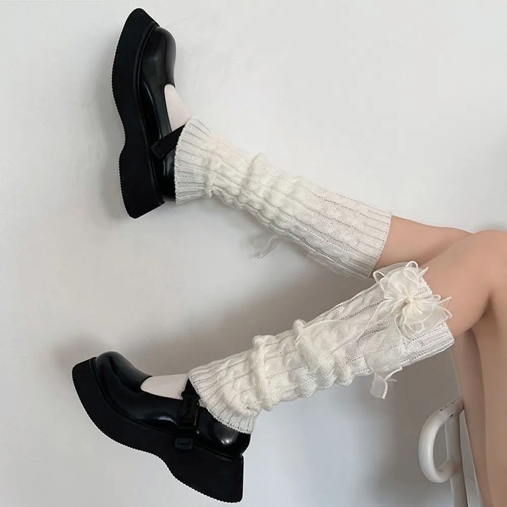 

Loose JK Y2k Lolita Knitted Bow-tie Loose Boot Stockings Women Leg Warmers Knee Socks Leg Covers