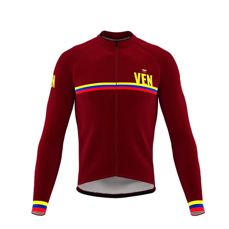 

Winter Thermal Fleece Men's Red Venezuela Maillots Ciclismo Long Sleeve Cycling Jersey Shirts MTB Mountain Bike Tops Clothing
