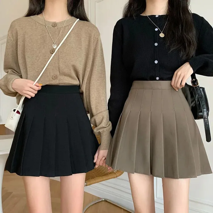 

New Woman Skirts High-waisted Black Short Pleated Skirt Female Preppy Style Lolita Skirt Big Size A-line Mini Uniform Y2k Skort