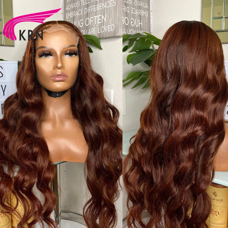 

KRN Brown Color 13X4 Body Wave Lace Front Wig Brazlian Remy Wigs For Human Women Chocolate Brown Transparent Lace Frontal Wig