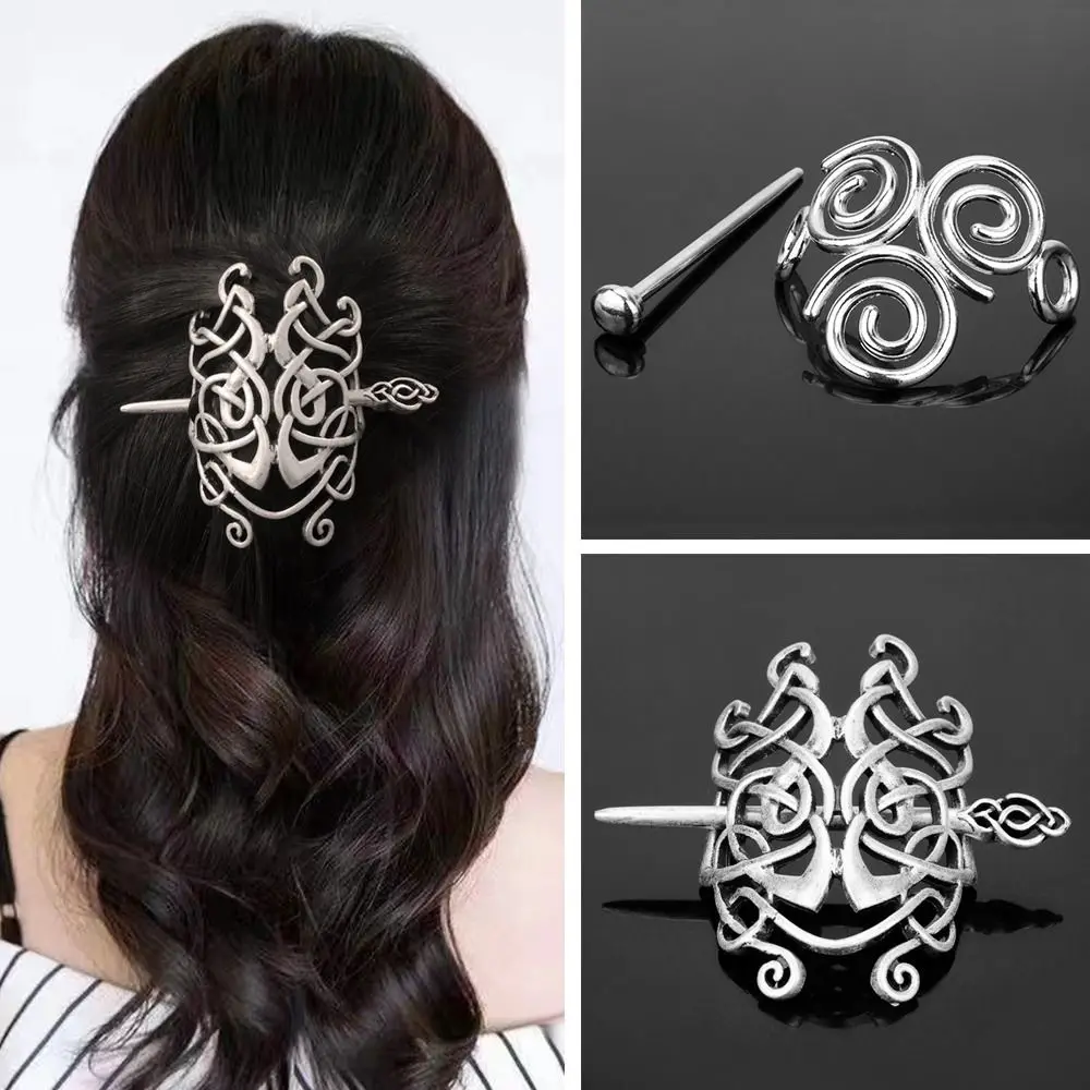 

Заколка для волос в стиле викингов Женская, модный винтажный зажим для волос с узлами и короной, аксессуар в винтажном стиле
