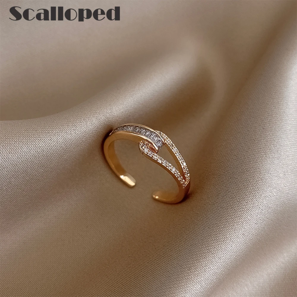 

SCALLOPED Trendy Exquisite Zircon Open Ring For Woman Korean Fashion Finger Jewelry Luxury Girl's Wedding Accessories