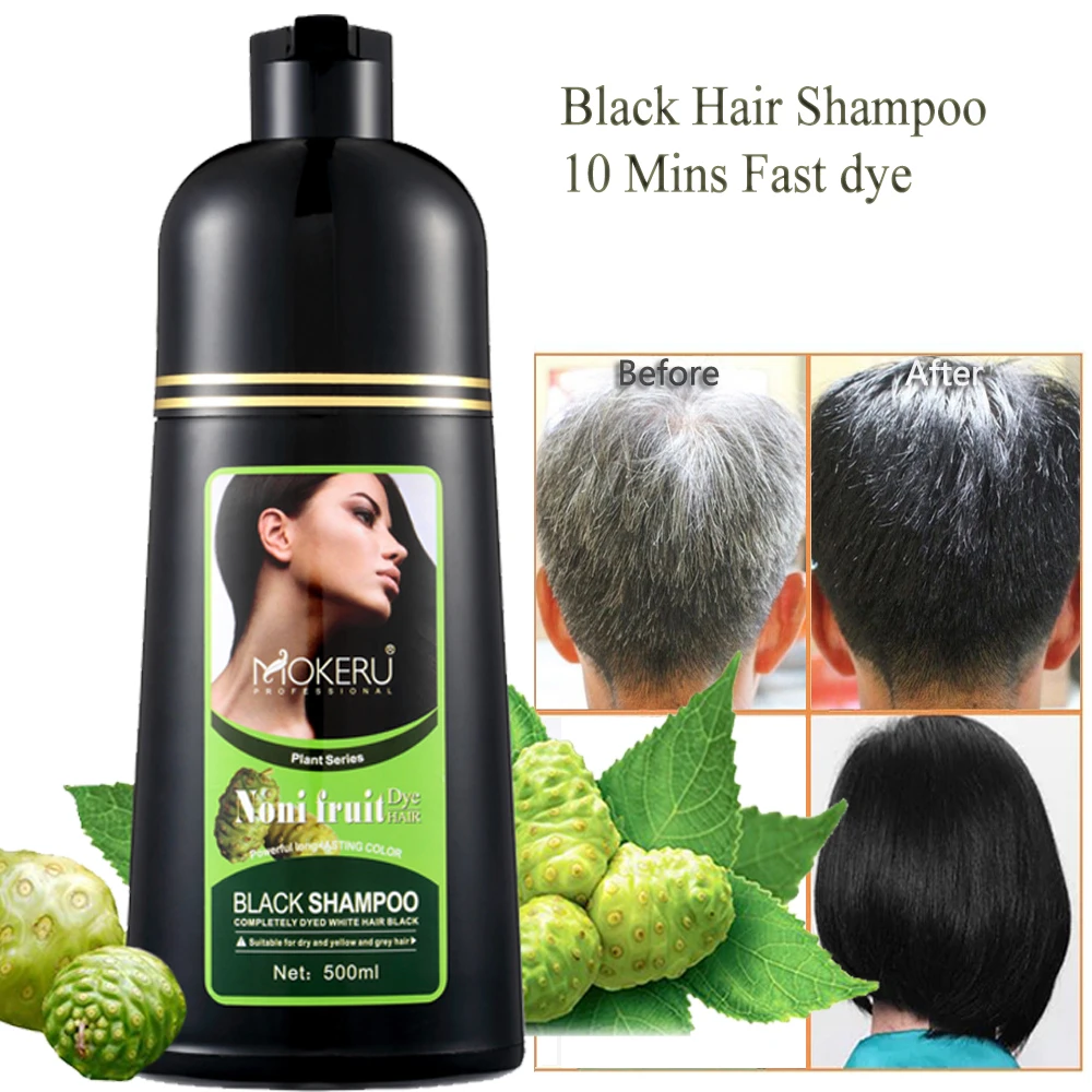 

Mokeru 500ml Natural Long Lasting 5 Mins Fast Permanent Black Hair Dye Shampoo For Covering Gray Hair Coloring
