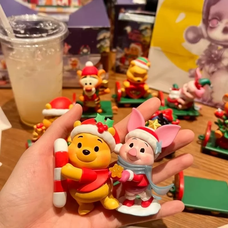 Genuine Disney Blind Box Christmas Winnie The Pooh Gift Delivery Series Figure Model Suprise Desk Decor Xmas