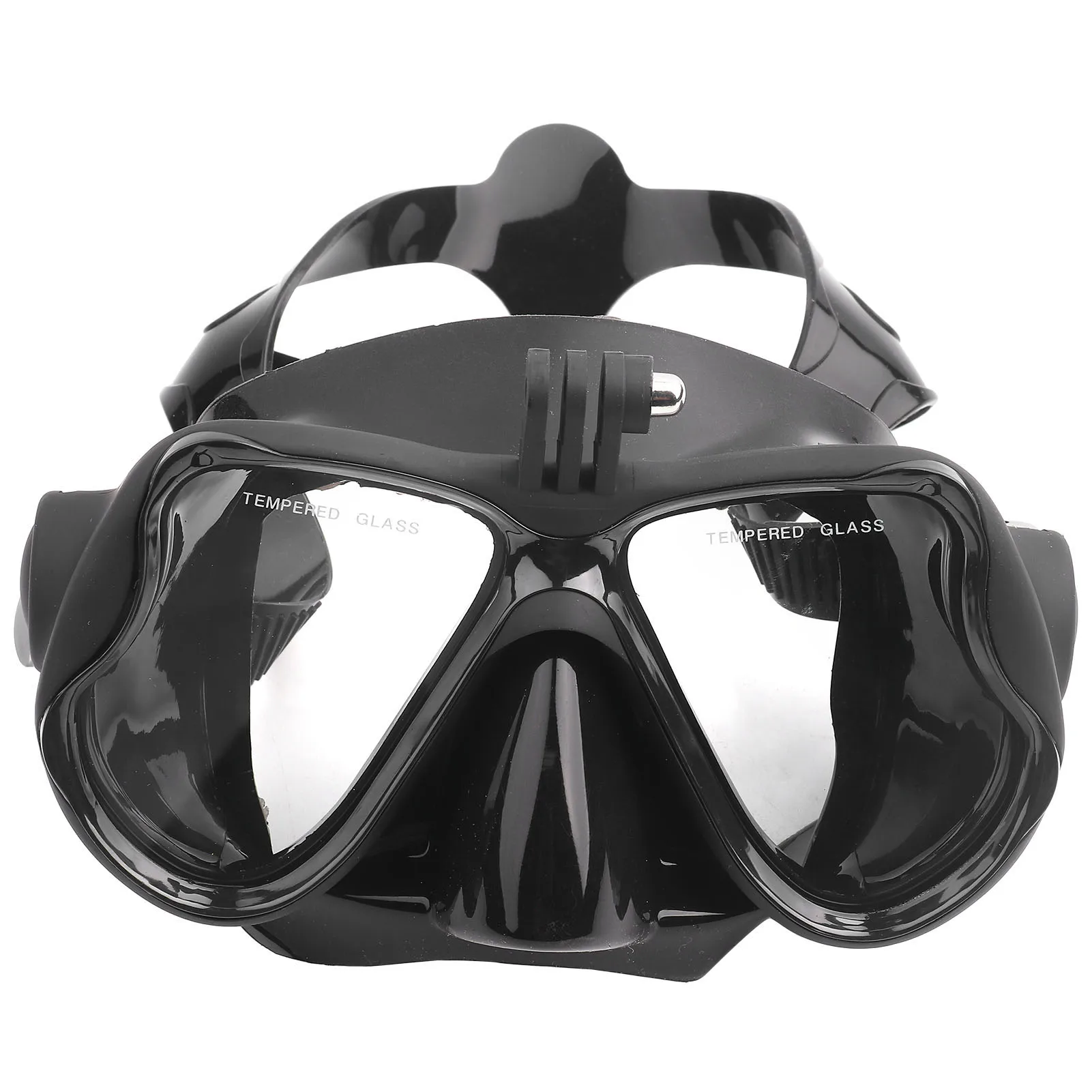 

Tempered Glass Lens Flexible Silicone Diving Mask For Adult (Black)Diving Mask