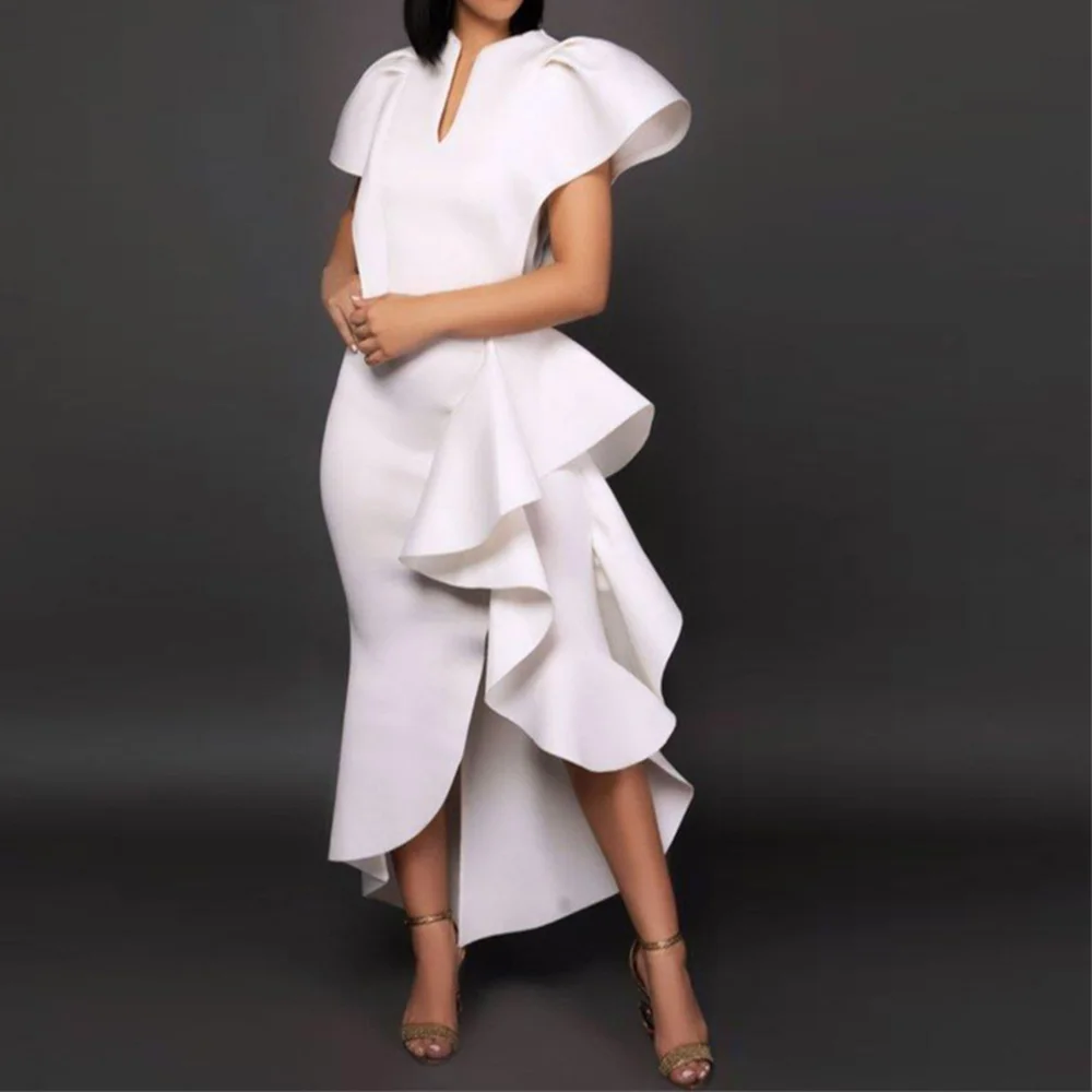

Asymmetric Ruffles Summer Dresses Women Elegant Long Mermaid Party Robe Femme Sexy Butterfly Sleeve Casual Maxi Dress Ladies