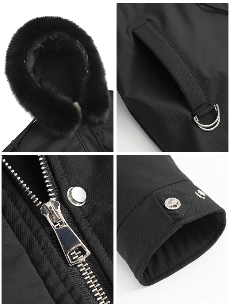 ONE-T Women Winter White Duck Down Coats Fur Hooded Long Thick Warmth Parkas Solid Black Raglan Sleeves Jackets Casual Clothing