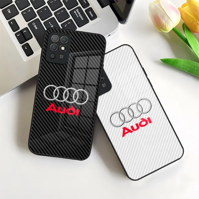 Роскошный автомобильный чехол для телефона с логотипом Audi для Huawei P50 P40 P30 P20 P10 P9 Lite Psmart Mate40 Honor 60 50 30 Pro Plus из закаленного стекла