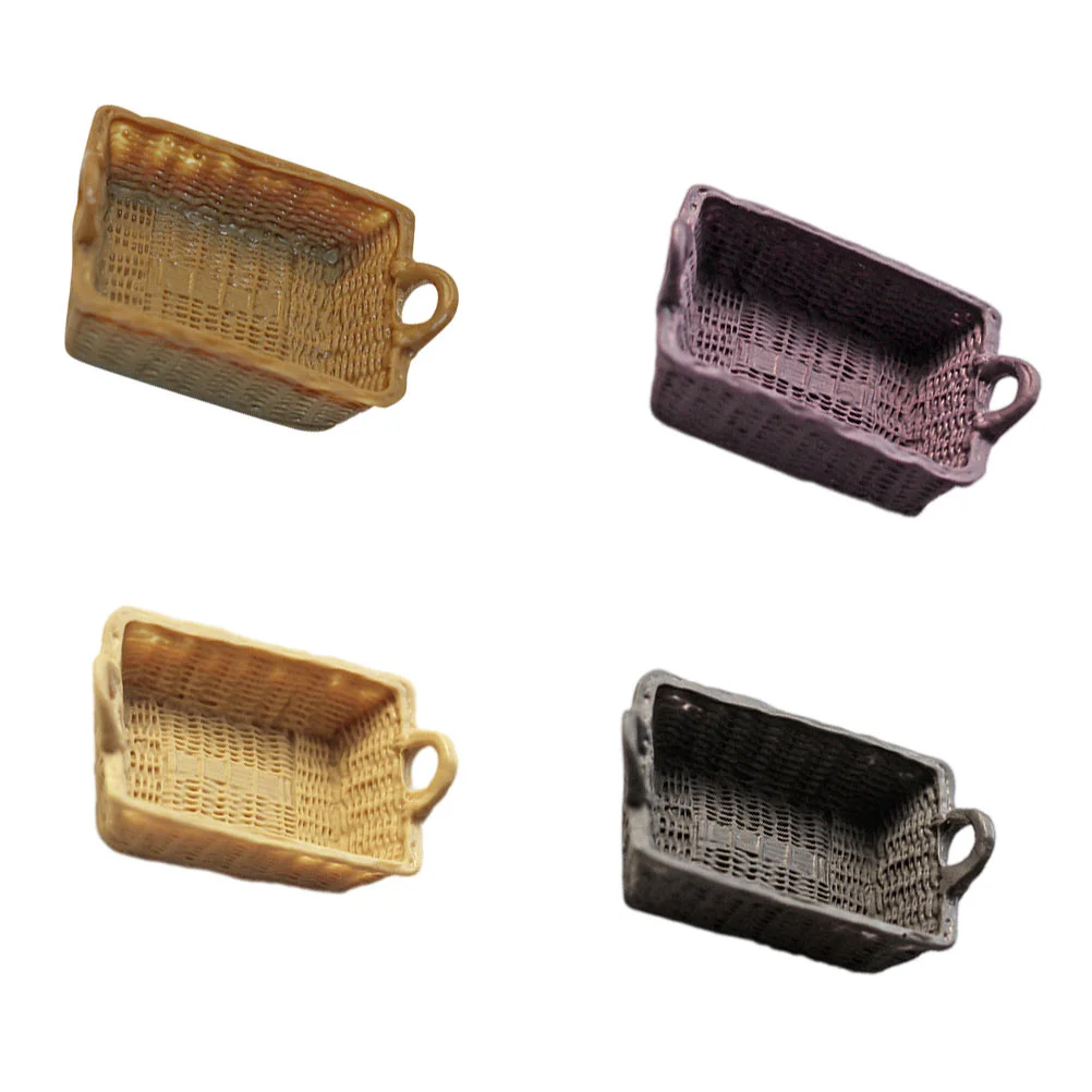 

4pcs Mini Basket Ornaments Mini Model Toys Resin Models Resin Basket Ornaments