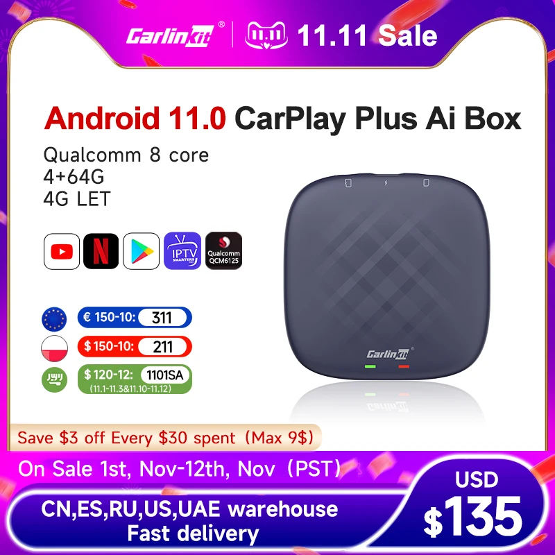 Дешево Carlinkit CarPlay Ai Box Plus Android 11 4 + 64 ГБ QCM 8-ядерный 665 6125 беспроводной CarPlay Android Авто YouTube Netflix IP TV 4G LTE TV Pаспродажа Carlinkit CarPlay Ai Box Plus Android 11 4 + 64 ГБ QCM 8-ядерный 665 6125 беспроводной CarPlay Android Авто YouTube Netflix IP TV 4G LTE TV