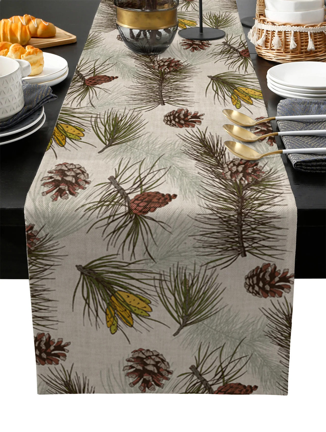 

Christmas Table Runner Winter Pine Tree Pine Cone Retro Kitchen Dining Table Decor Tablecloth Placemats For Home Party Wedding