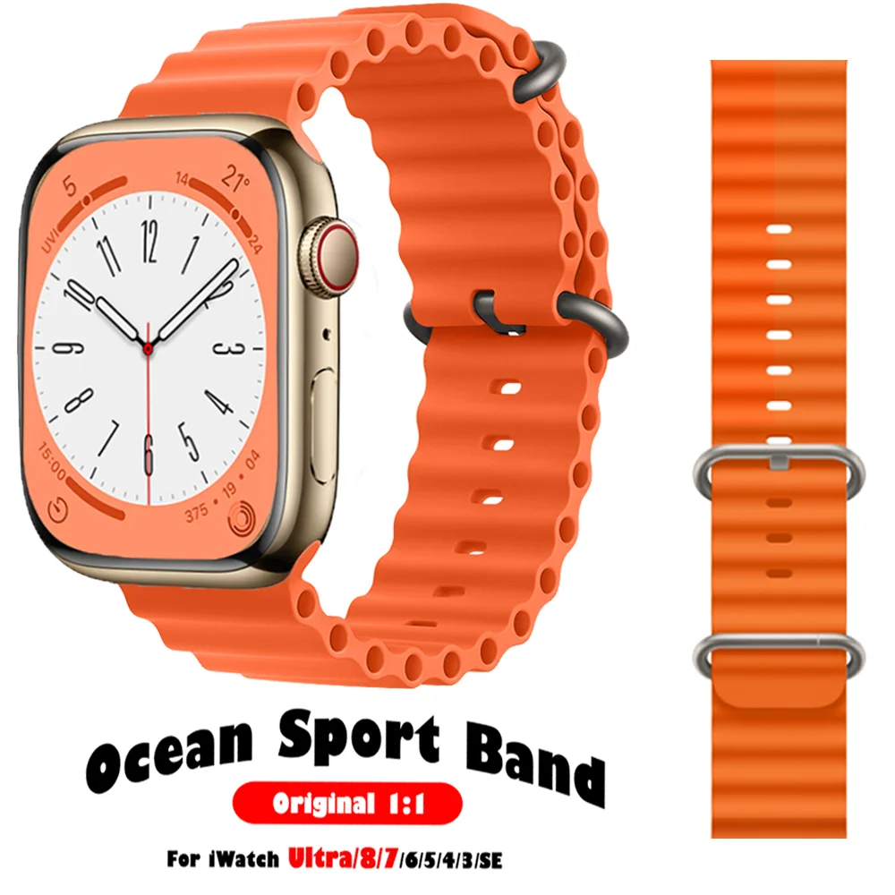 

Ocean Band For Apple watch Ultra 49mm series 8/7 45mm 44mm 40mm 41mm 42mm 38mm Sport Silicone Waterproof iWatch 6 5 4 3 SE Strap