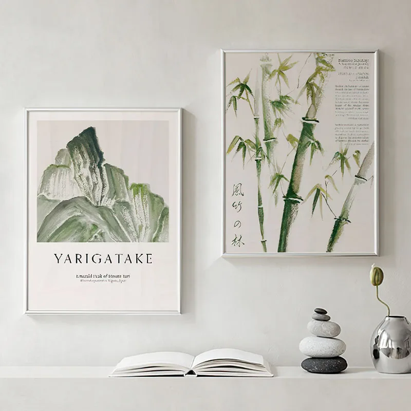 Green Mountain Lake Swan Bamboo Flower Leaves Landscape Posters &amp Prints Wall Art Canvas Painting Pictures For Living Room Decor