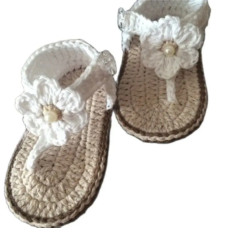 БЕСПЛАТНАЯ ДОСТАВКА Вязаные детские сандалии бирюзового цвета для лета с маленькими цветочками-пушками Размер 9см, 10см, 11см.