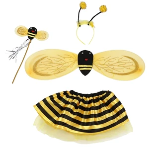4Pc Bumble Bee Honey Girls Kids Fairy Halloween Fancy Dress Up Party Costume