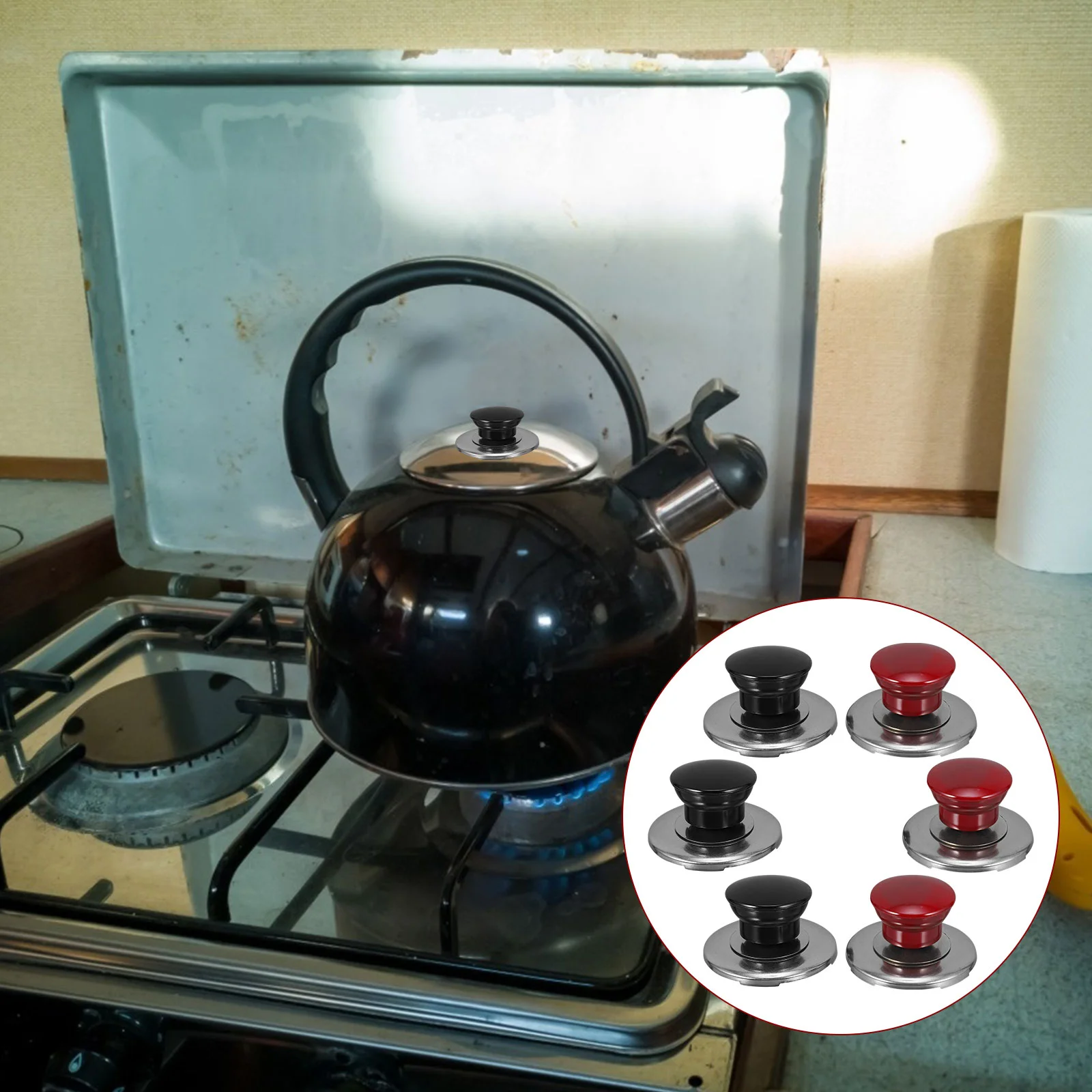 

6pcs Whistling Kettle Cover Knobs Replacement Kettle Lid Handles (Black, Red)