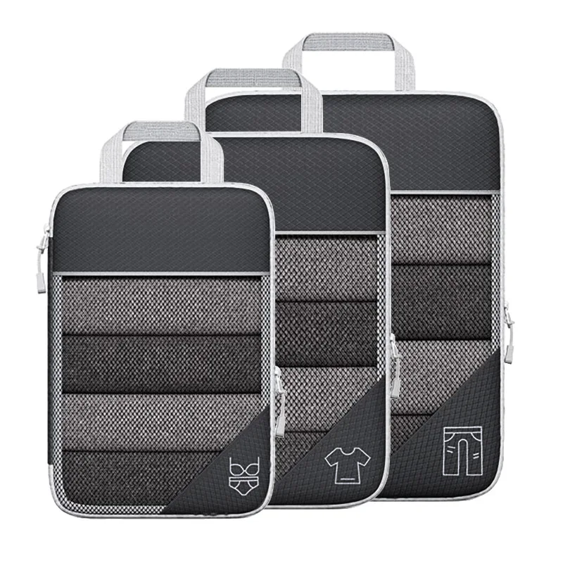 Travel Compressed Packing Cubes Travel Storage Set With Shoe Bag Mesh Visual Luggage Organizer Portable Lightweight Suitcase Bag