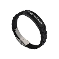 personalized custom name engrave silicone bracelet customize stainless steel bracelets for women men customized id bracelet