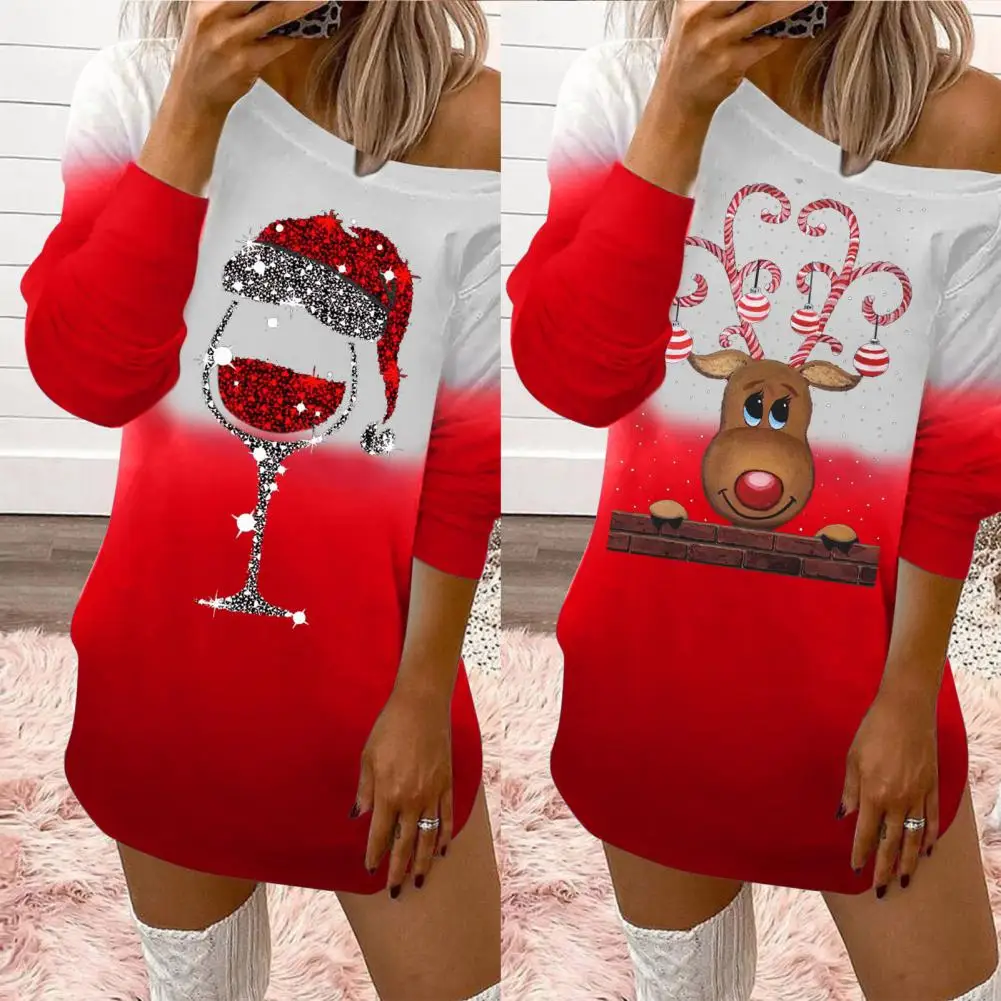 

Fabulous Women Dress Wine Glass Mini Dress Santa Claus Contrast Colors Christmas Dress Print