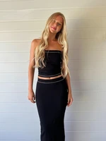 summer women dress set strapless crop top and midi skirt two pieces one suit y2k patchwork beach dress 2022 outfit