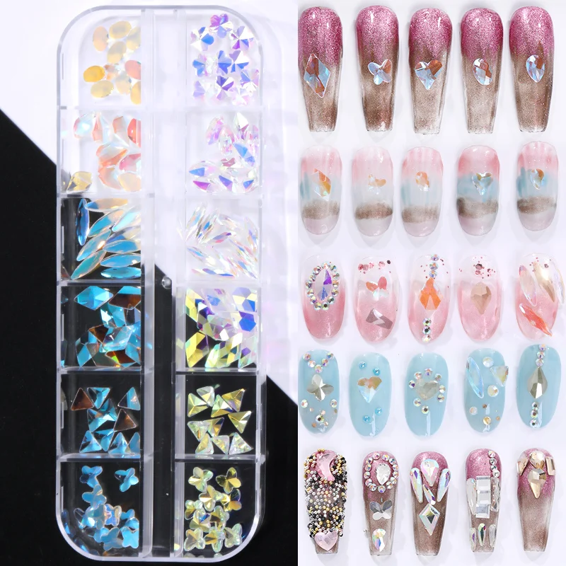 

120 Pcs Zircon Parts Nail Luxury Kawaii Figures Box Art Rhinestones 3d Diamond Decoration Supplies For Professionals Wholesale