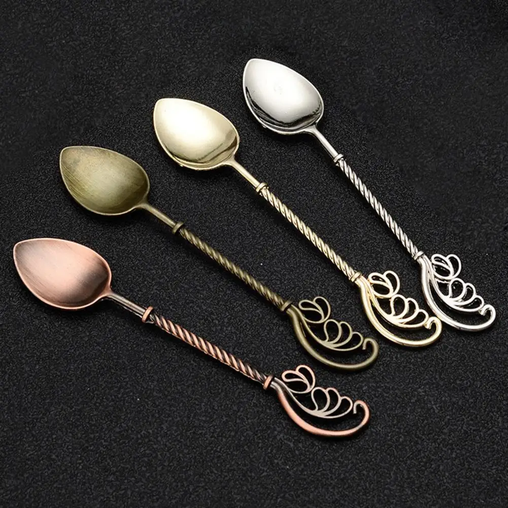 

Coffee Spoon Pointed Head Long Handle Retro Carving Tableware Zinc Alloy Dining Mixing Stirring Dessert Teaspoon Kitchen Tool