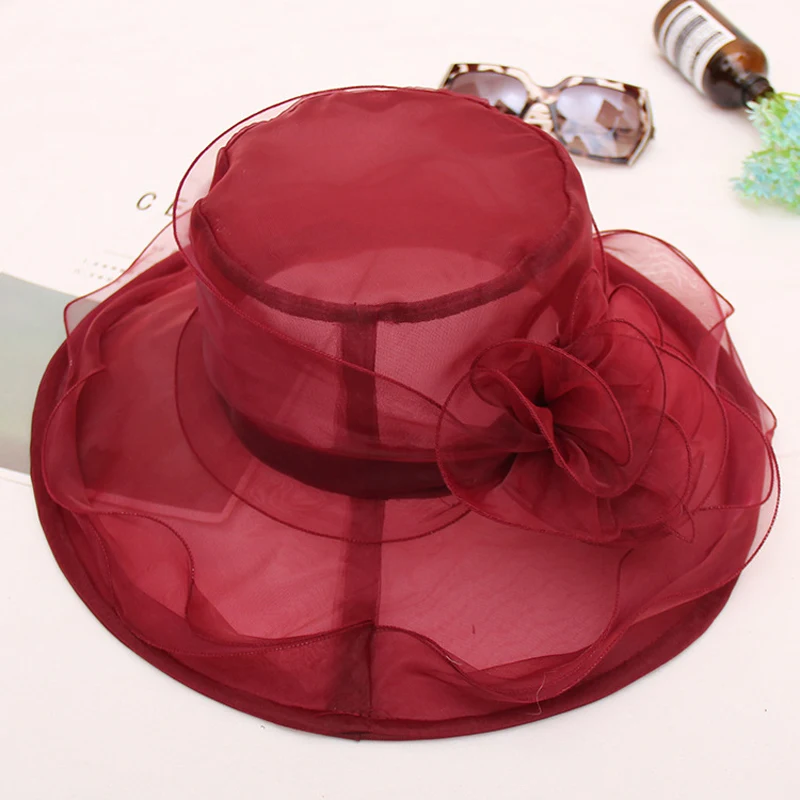 

Hats For Women Large Big Brim Organza Kentucky Derby Tea Fascinators Elegant Wedding Party Hat Summer Fashion Beach Sun Hat New