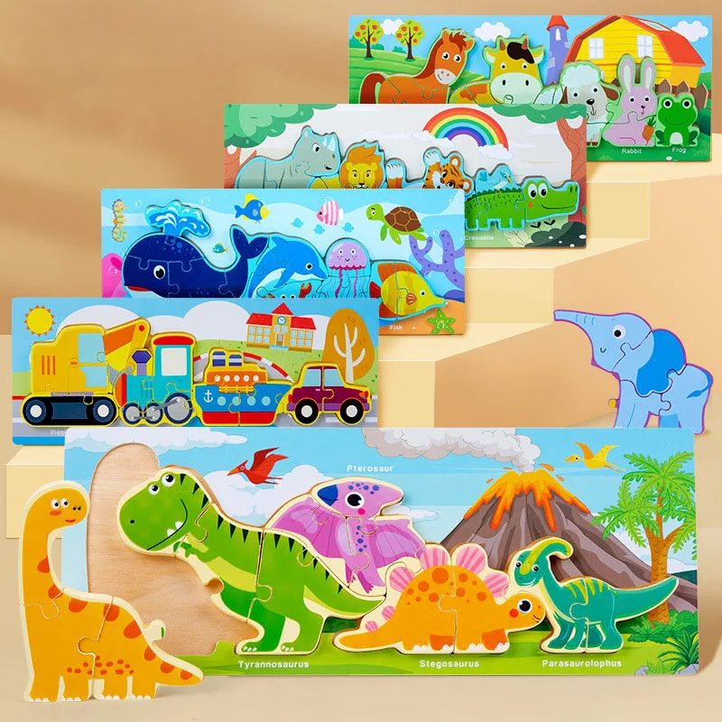 

Детские игрушки Монтессори, 3D деревянные животные, головоломки, игрушки, большие размеры, головоломки, доска, Игрушки для раннего развития, ...