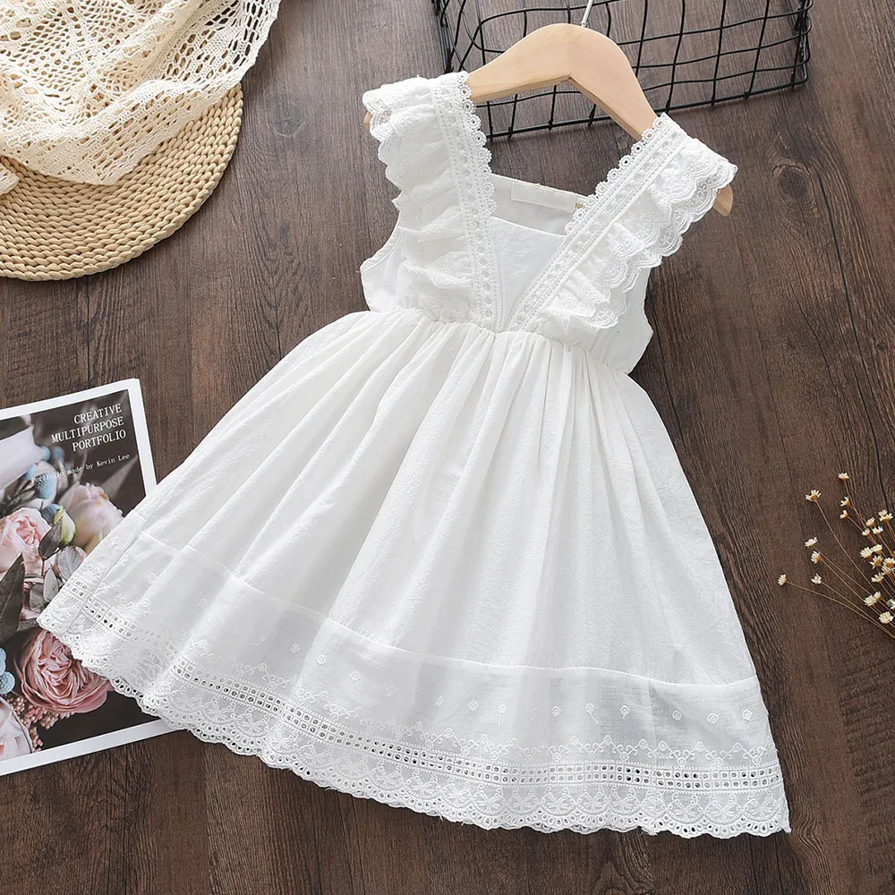 

Платья для девочек с белыми цветами, лето 2022, платье для маленьких девочек, кружевное детское платье принцессы без рукавов, одежда для девоч...