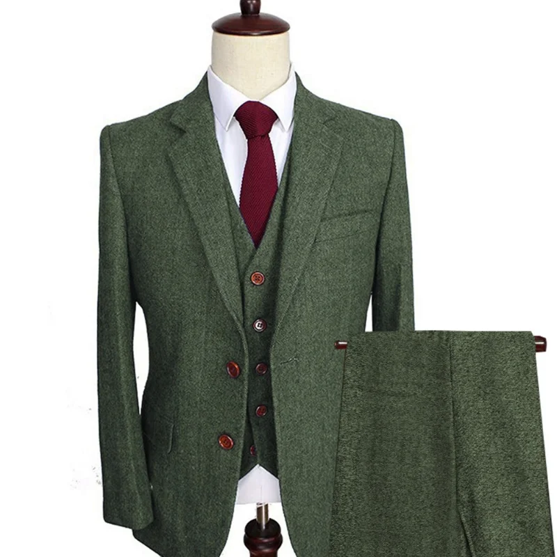 Деловые мужские шерстяные Твидовые костюмы смокинги в елочку с отложным