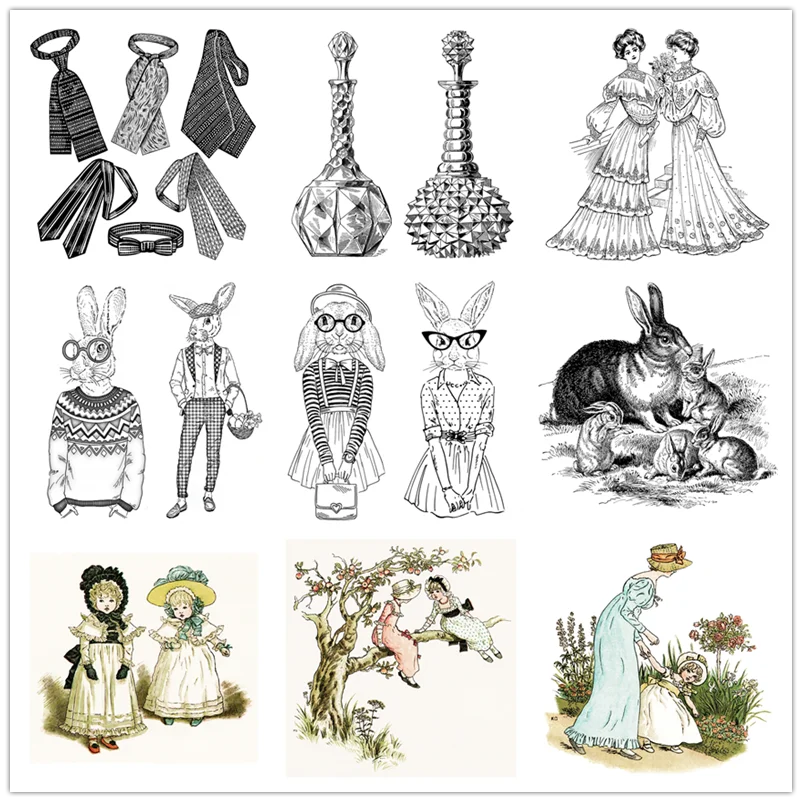 2022 Painting Classical Easter Clear Stamps Girls Stamps Tie Child Bunny Lady Card Crafts No Metal Cutting Dies Scrapbooking