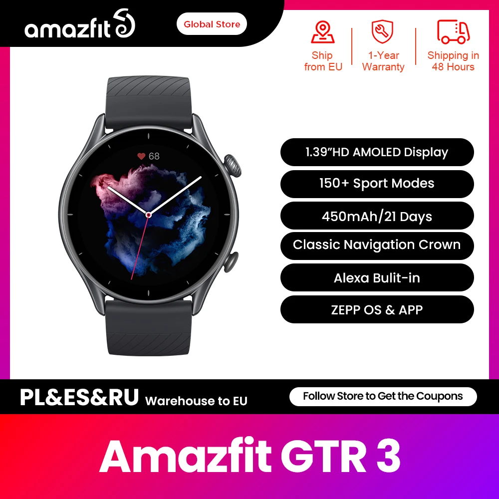  Amazfit GTR 3 GTR3 GTR-3 со встроенным мониторингом состояния Alexa с 1,39-дюймовым AMOLED-дисплеем для телефона Android IOS 