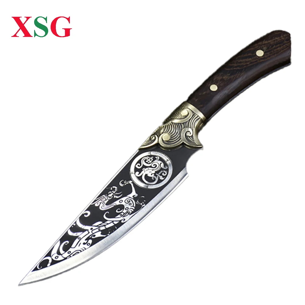 

XSG 6inch Boning Knife Outdoor Hunting Camping Viking Knife Hand Forged Beautiful Patterns Butcher Meat Cleaver With Sheath