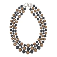 3 strands of graduated brown shell pearls necklace with faceted cut black onyx statement for women girls gifts 18 inch