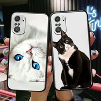 cute lovely black white cat phone case for xiaomi mi 11 lite pro ultra 10s 9 8 mix 4 fold 10t 5g black cover silicone back prett