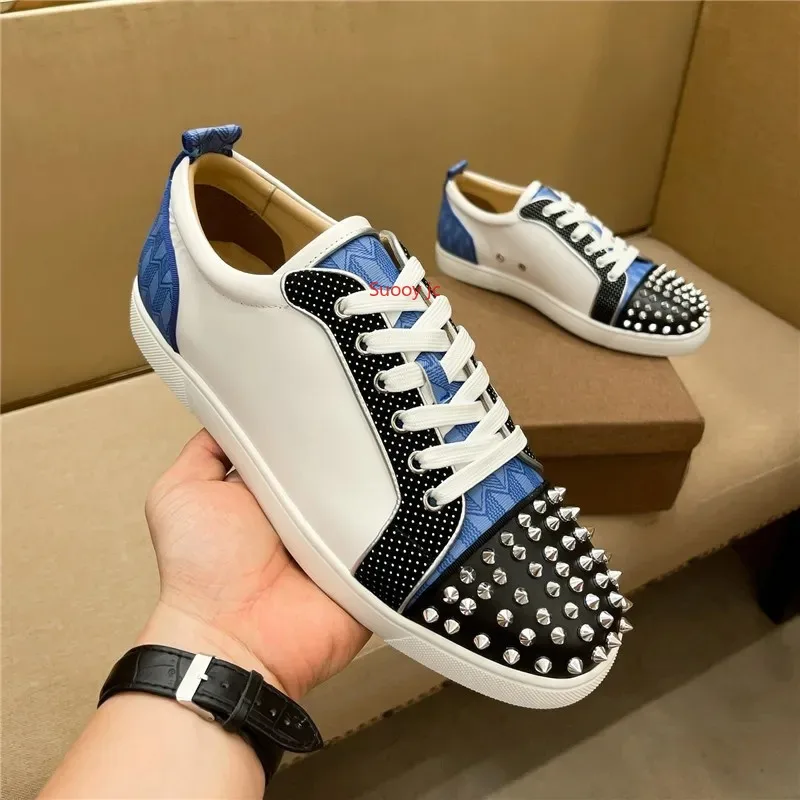 

Luxury Shoes Men's Shoes Red Sole Shoes Leather Low Top Rivet Men's Shoes Casual Shoes Couple Shoes Casual Sports Shoes35-48